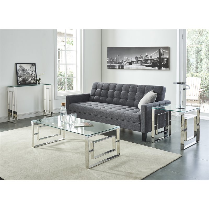 Eros Contemporary Stainless Steel/Glass Accent Table in Silver