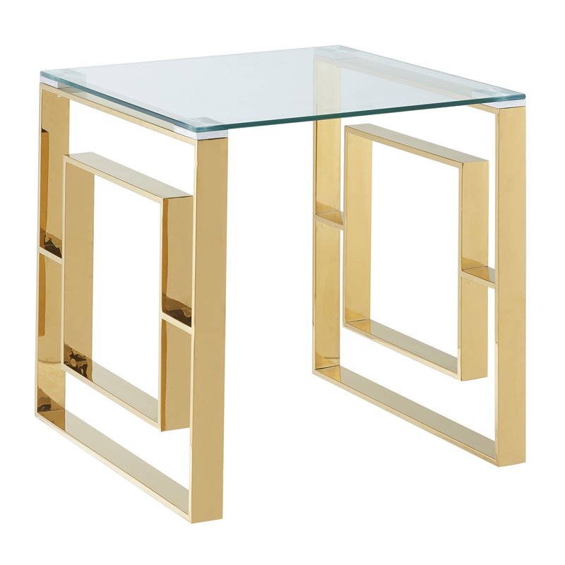 Eros Contemporary Stainless Steel/Glass Accent Table in Gold