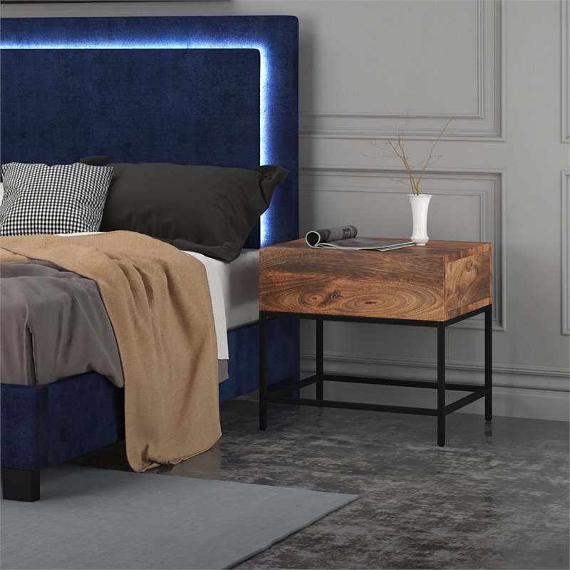 Industrial Chic Solid Wood and Wrought Iron Accent Table Natural Burnt and Black