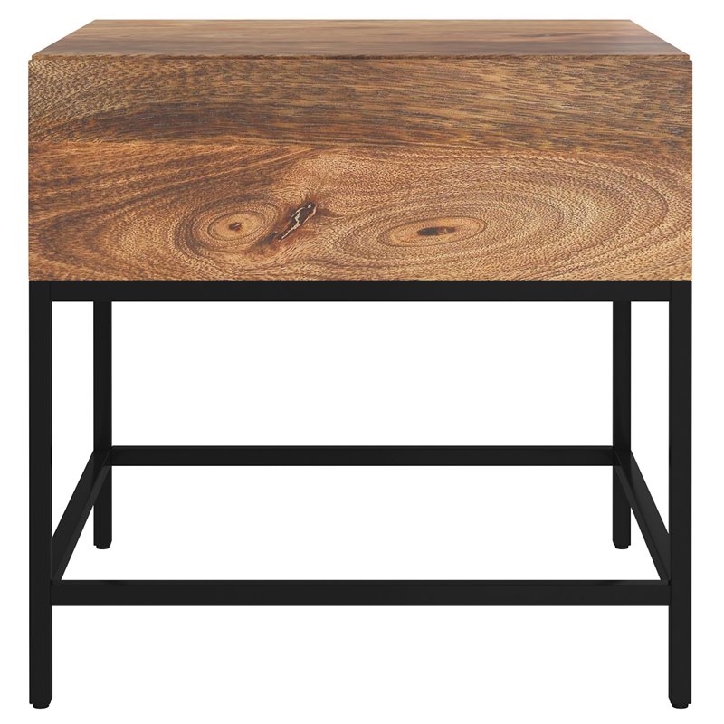 Industrial Chic Solid Wood and Wrought Iron Accent Table Natural Burnt and Black