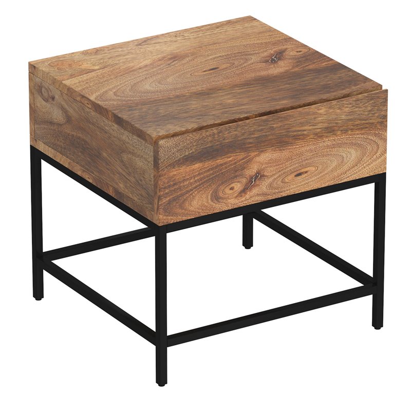Industrial Chic Solid Wood and Wrought Iron Accent Table Natural Burnt and Black