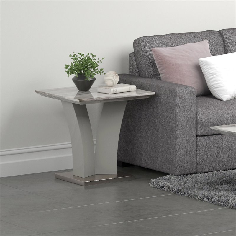 Napoli Modern Faux Marble/Stainless Steel Accent Table in Gray