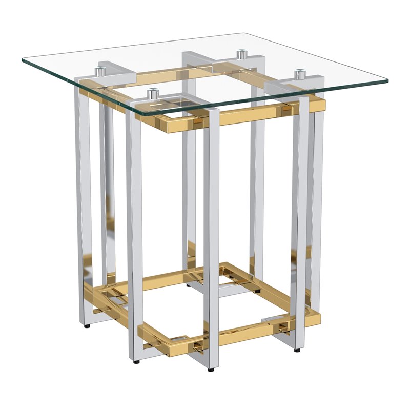 Florina Contemporary Metal/Glass Accent Table in Silver/Gold
