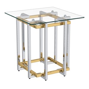 Florina Contemporary Metal/Glass Accent Table in Silver/Gold