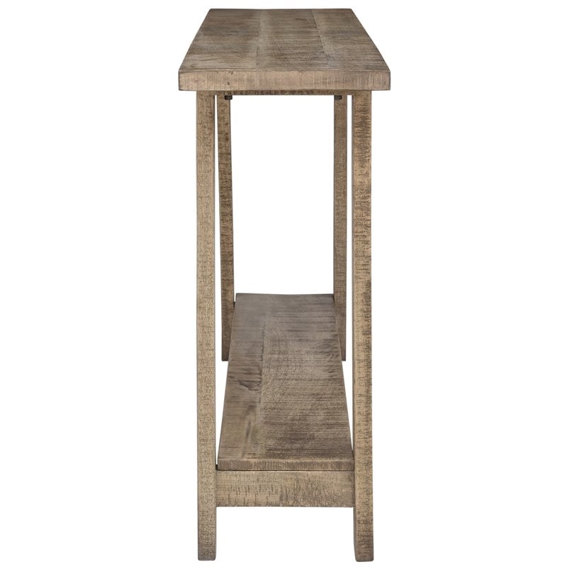 Volsa Rustic Modern 2-Tier Solid Wood Console Table in Reclaimed Gray