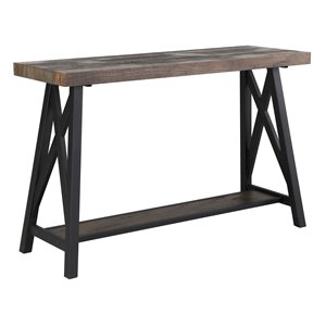 langport wood console table with 2-tier design in rustic oak/black