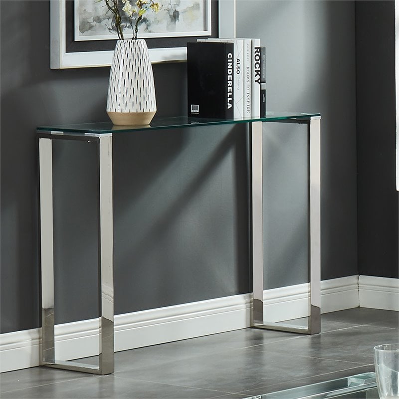 Contemporary Stainless Steel and Glass ConsoleDesk Silver