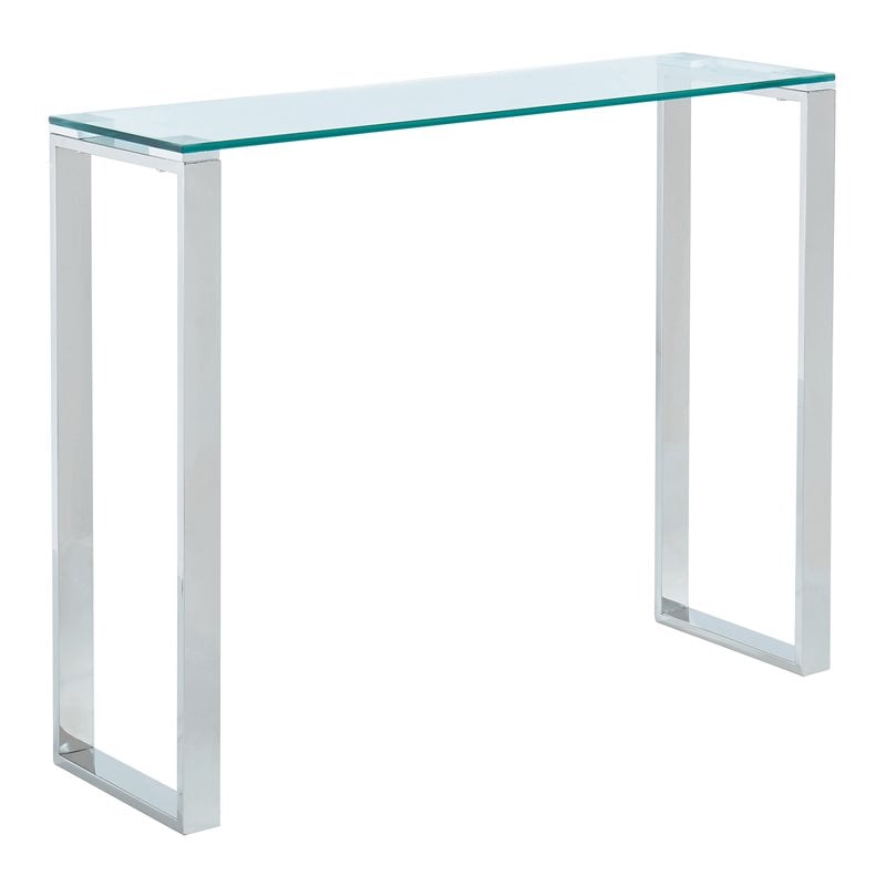 Contemporary Stainless Steel and Glass ConsoleDesk Silver