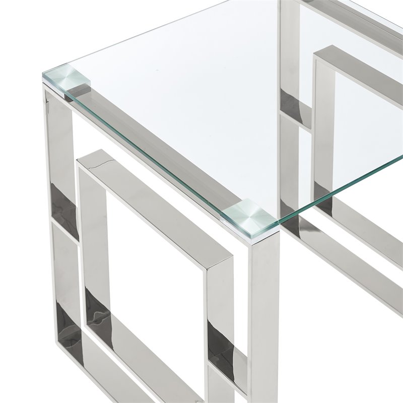 Contemporary Stainless Steel and Glass ConsoleDesk Silver