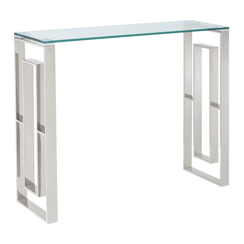 Contemporary Stainless Steel and Glass ConsoleDesk Silver