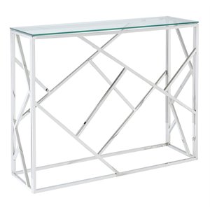 juniper contemporary stainless steel/glass console table in silver
