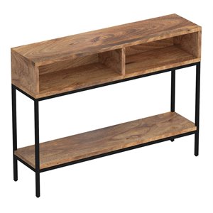 Industrial Chic Solid Wood and Wrought Iron Console Table Natural Burnt andBlack