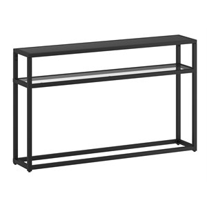quinn contemporary metal/mdf/glass console table in black/clear
