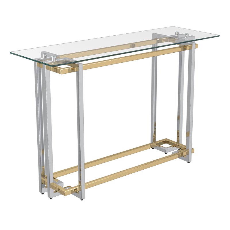 Contemporary Metal and Glass Console Table Silver and Gold