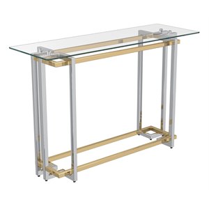 Contemporary Metal and Glass Console Table Silver and Gold