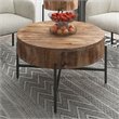 Contemporary Solid Wood and Iron Round Coffee Table Natural and Black