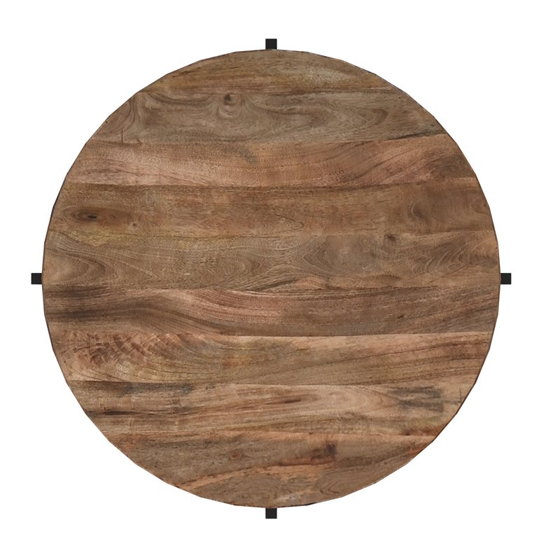 Contemporary Solid Wood and Iron Round Coffee Table Natural and Black