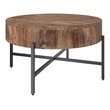 Contemporary Solid Wood and Iron Round Coffee Table Natural and Black
