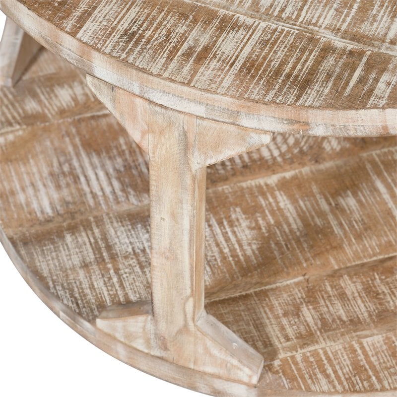 Rustic Modern Solid Wood Round Coffee Table Distressed Natural