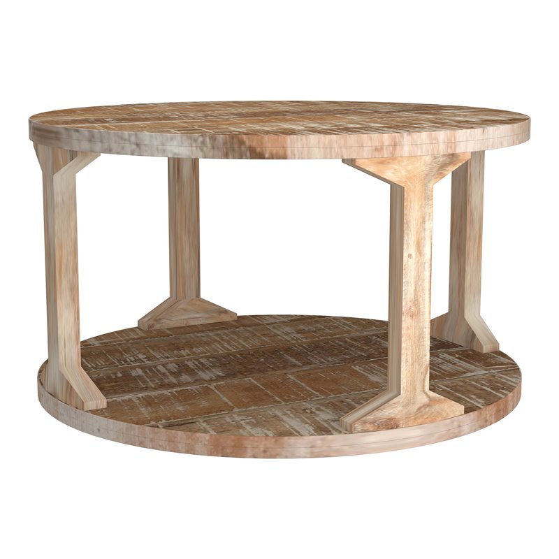 Rustic Modern Solid Wood Round Coffee Table Distressed Natural