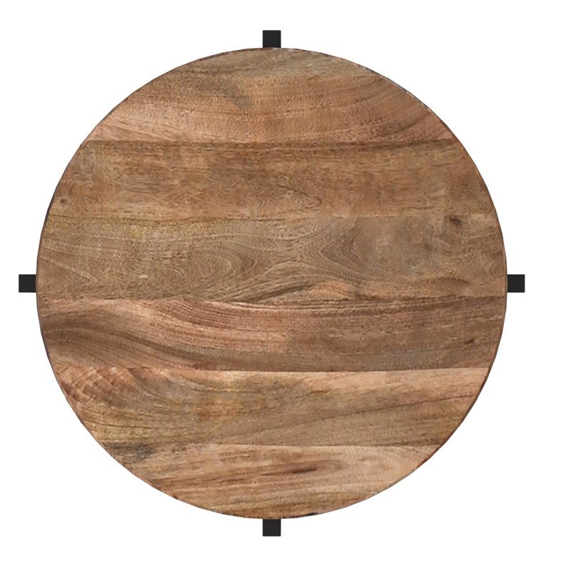 Contemporary Solid Wood and Iron Round Accent Table Natural and Black