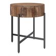 Contemporary Solid Wood and Iron Round Accent Table Natural and Black