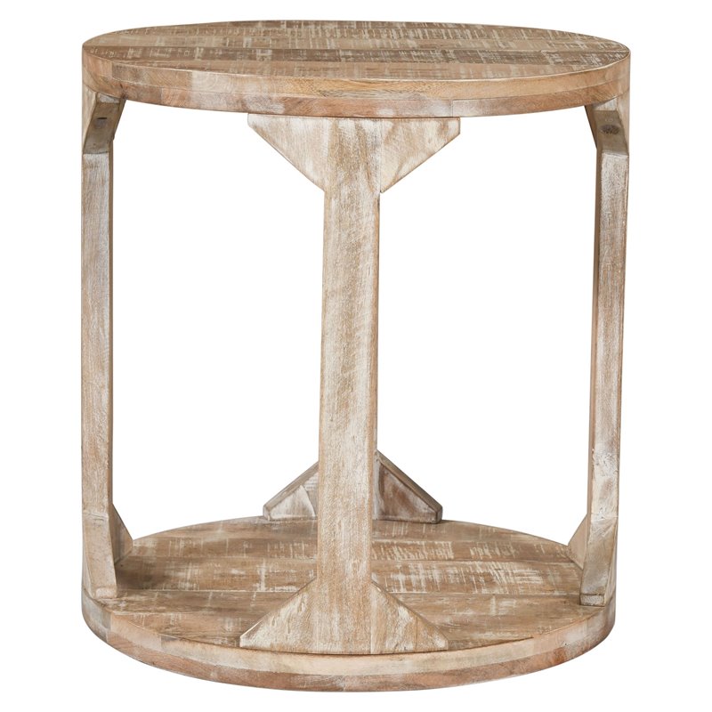 Rustic Modern Solid Wood Round Accent Table Distressed Natural