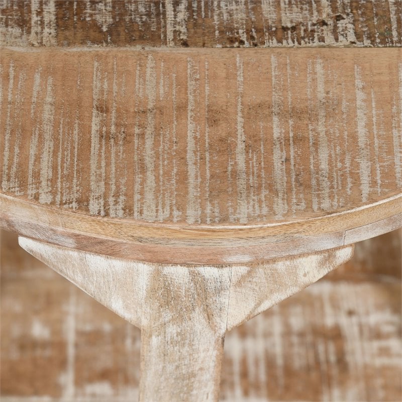 Rustic Modern Solid Wood Round Accent Table Distressed Natural