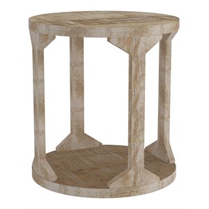 Rustic Modern Solid Wood Round Accent Table Distressed Natural