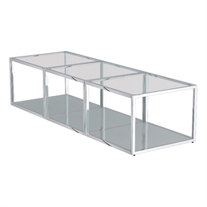casini 3-piece glass top contemporary metal coffee table set in silver