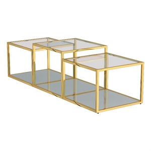 casini 3-piece contemporary metal and glass coffee table set in gold