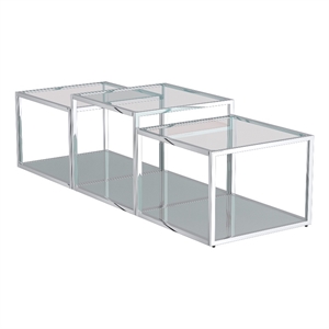 casini 3-piece contemporary metal and glass coffee table set in silver