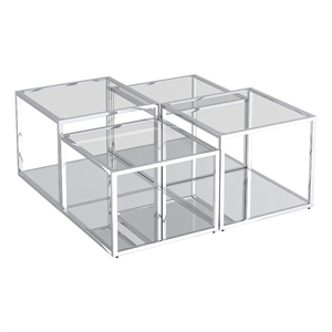 casini 4-piece contemporary metal and glass coffee table set in silver