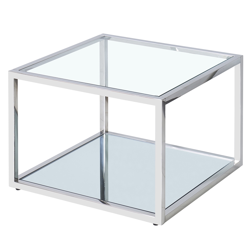 Contemporary Metal and Glass Small Square Coffee Table Silver