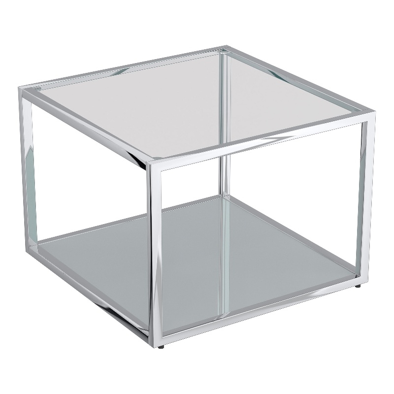 Contemporary Metal and Glass Small Square Coffee Table Silver