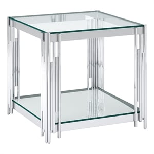 Contemporary Metal and Glass Large Accent Table Silver
