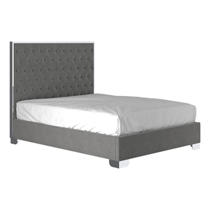 Lucille 60&quot Tufted Velvet and Stainless Steel Bed in Gray/Silver