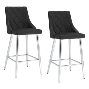 Contemporary Faux Leather 26&quot Counter Stool Set of 2 Black and Chrome