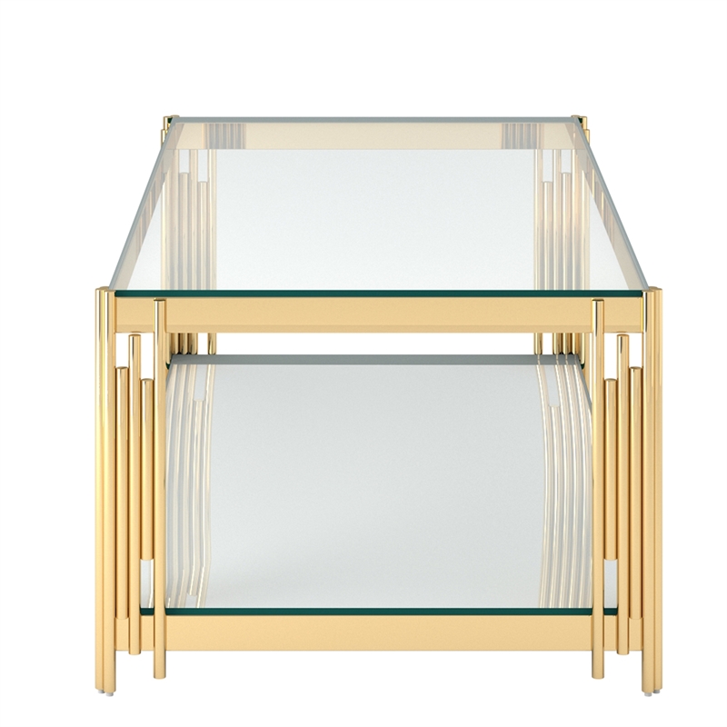 Estrel Metal/Glass Top Coffee Table with Lower Shelf in Gold