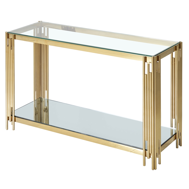 Contemporary Metal and Glass Console Table Gold