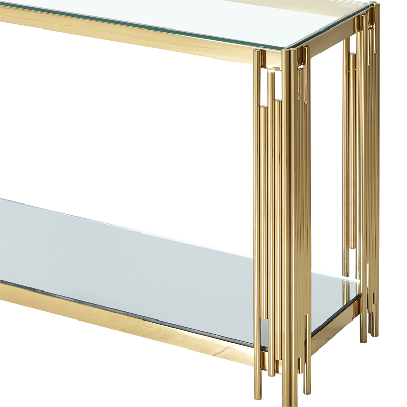 Contemporary Metal and Glass Console Table Gold