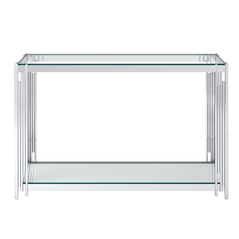 Contemporary Metal and Glass Console Table Silver