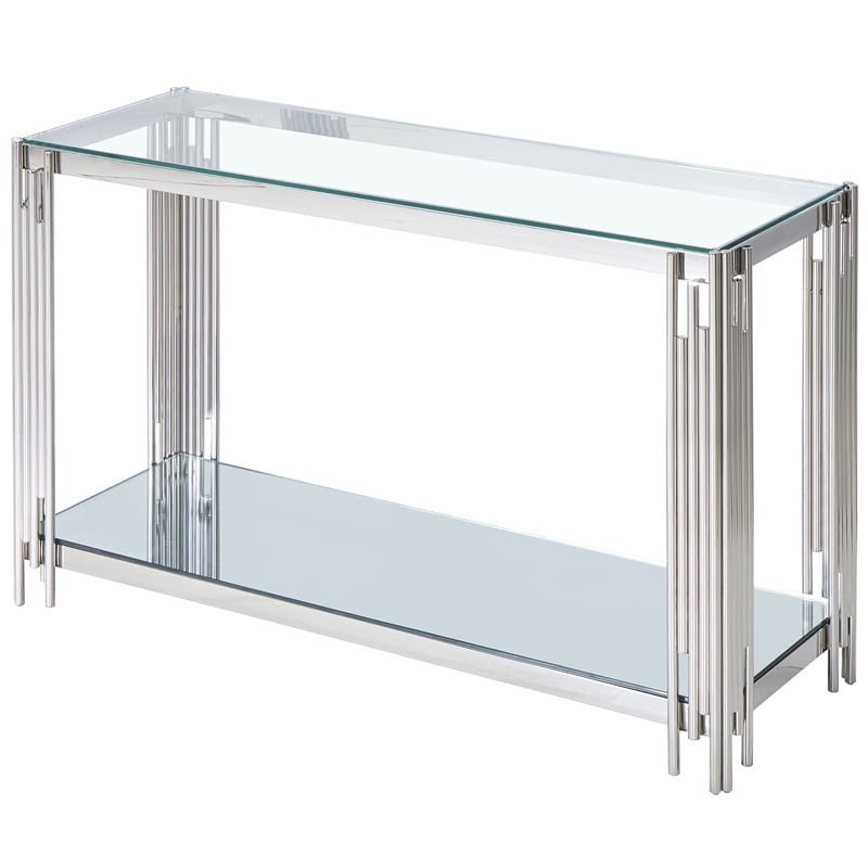 Contemporary Metal and Glass Console Table Silver