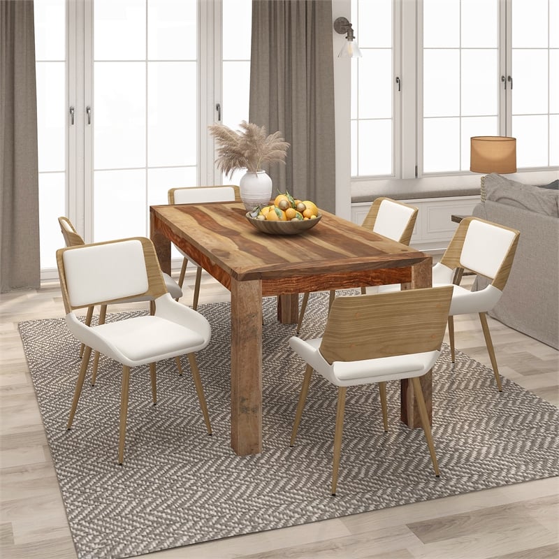 MidCentury Modern Fabric Metal and Wood Dining Chair Beigeand Natural