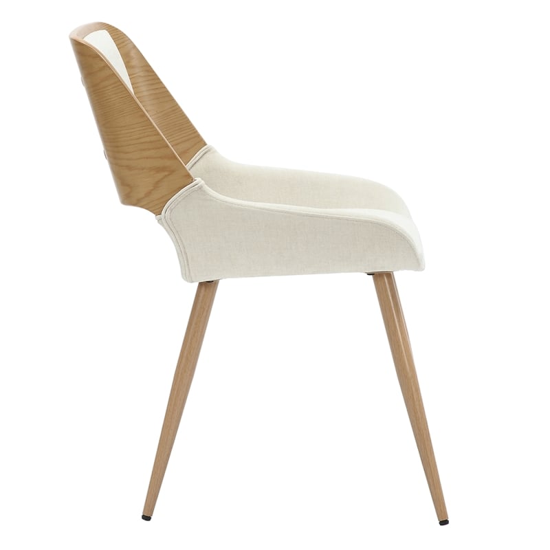 MidCentury Modern Fabric Metal and Wood Dining Chair Beigeand Natural