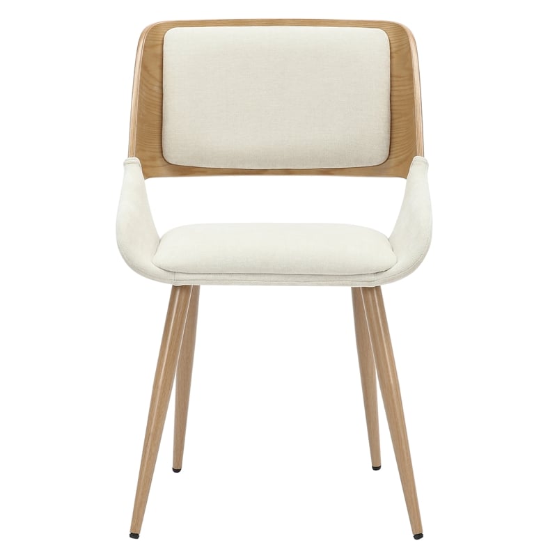 MidCentury Modern Fabric Metal and Wood Dining Chair Beigeand Natural