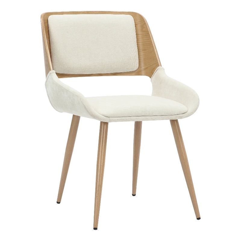 MidCentury Modern Fabric Metal and Wood Dining Chair Beigeand Natural