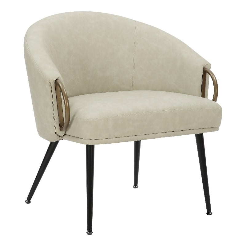 MidCentury Modern Faux Leather Accent Chair Vintage Ivory Black Aged Gold
