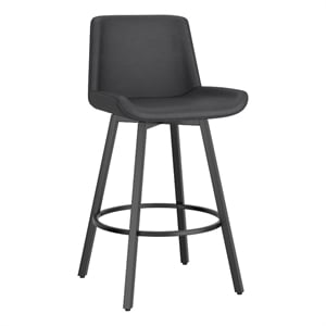 Modern Faux Leather 26&quot Swivel Counter Stool Set of 2 Vintage Charcoal and Black