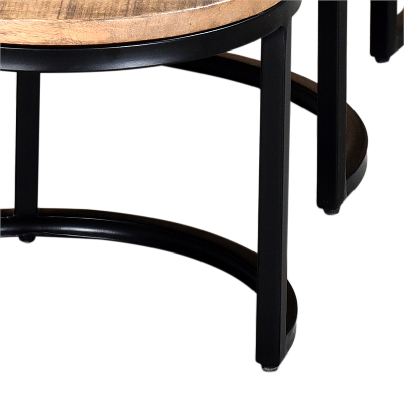 Rustic Modern Solid Wood and Iron 3pc Coffee Table Set Natural and Black